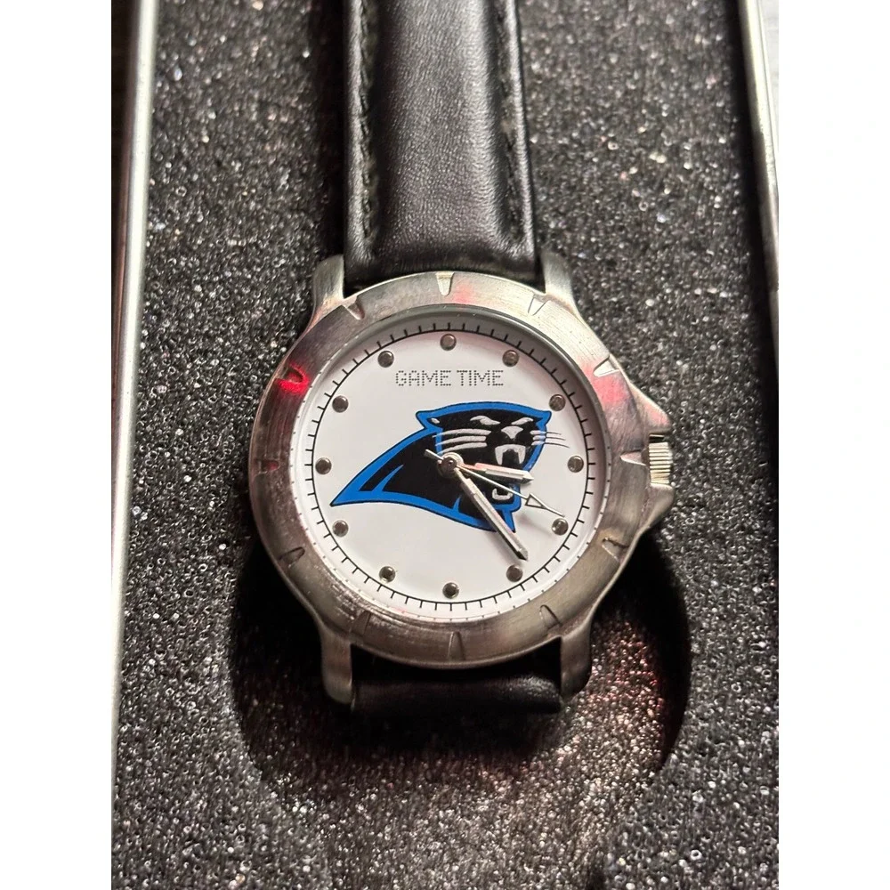 GameTime Carolina Panthers‎ Men's Quartz Analog Watch Genuine Leather Strap